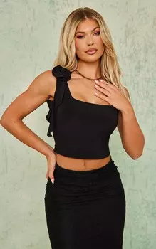 PrettyLittleThing Черный облегающий длинный топ с драпировкой и круглым вырезом с цветочным принтом