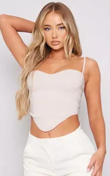 PrettyLittleThing Длинный топ из эластичной ткани с глубоким вырезом и каменным краем