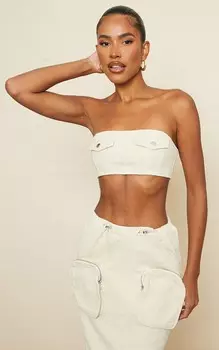PrettyLittleThing Джинсовый топ-бандо с карманами и камнями