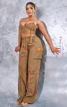 PrettyLittleThing Форма хаки Широкие джоггеры с карго и карманами