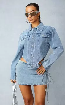 PrettyLittleThing Голубая джинсовая куртка Petite с глубоким подолом