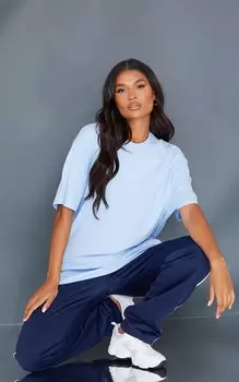 PrettyLittleThing Хлопковая голубая футболка оверсайз