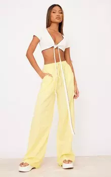 PrettyLittleThing Эластичные широкие брюки с льняным эффектом лимонного цвета на кулиске