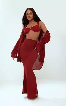 PrettyLittleThing Юбка макси из шифона ржавого цвета с рыбьим хвостом
