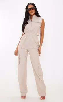 PrettyLittleThing Комбинезон без рукавов с карманами и высоким воротником Tall Stone