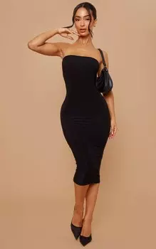 PrettyLittleThing Миниатюрное черное трикотажное платье миди-бандо