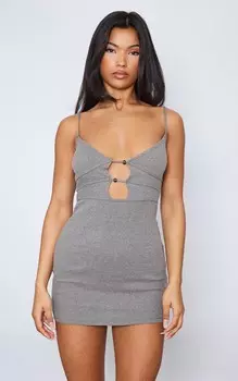 PrettyLittleThing Облегающее платье цвета хаки с ребристой отделкой и бретелями