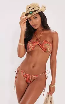PrettyLittleThing Оранжевые плавки бикини с принтом пейсли и завязками по бокам
