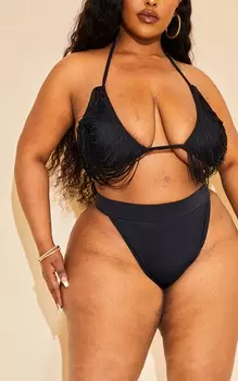 PrettyLittleThing Плюс черные высокие плавки бикини