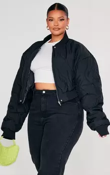 PrettyLittleThing Плюс черный бомбер со вставками