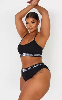 PrettyLittleThing Плюс Черный ленточный бюстгальтер