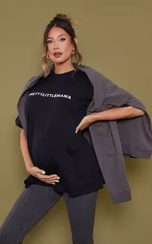 PrettyLittleThing PRETTYLITTLEMAMA Черная футболка оверсайз для беременных