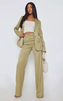 PrettyLittleThing Приталенные широкие брюки темно-зеленого цвета Tall Sage