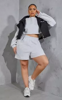 PrettyLittleThing REEL Cotton Plus Пепельно-серые спортивные шорты с карманами