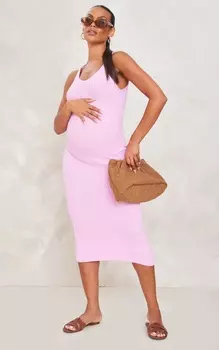 PrettyLittleThing Розовое вязаное платье миди с V-образным вырезом для беременных