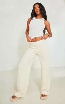 PrettyLittleThing Широкие брюки из фактурного джерси с отворотом и каменным краем