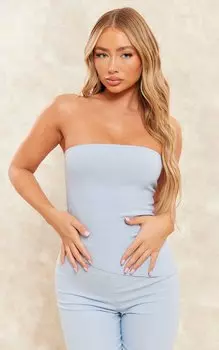PrettyLittleThing Синий удлиненный асимметричный топ-бандо из эластичной ткани
