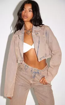 PrettyLittleThing Стираная коричневая джинсовая косуха