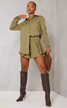 PrettyLittleThing Тканые шорты цвета хаки