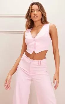 PrettyLittleThing Тканый костюм ярко-розового цвета с поясом и жилетом на спине