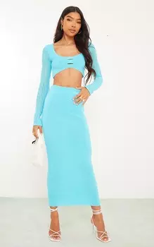 PrettyLittleThing Высокая синяя трикотажная юбка мидакси