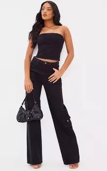 PrettyLittleThing Высокие потертые черные джинсы-карго