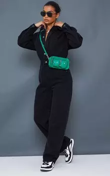 PrettyLittleThing Выстиранный черный джинсовый комбинезон оверсайз