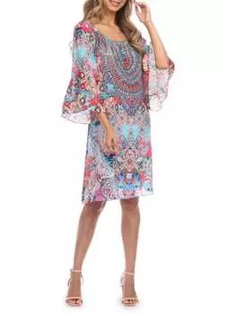 Прикрытое платье с круглым вырезом и принтом La Moda Clothing Ikat blossom