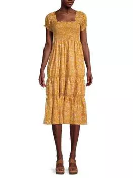 Присборенное платье миди daphne CAARA Yellow floral