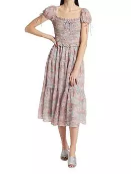 Присборенное платье миди с цветочным принтом adelina EN SAISON Light pink