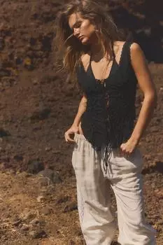 Присборенный топ с завязками ZARA, черный