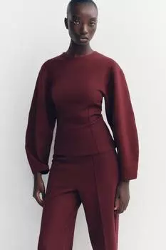 Приталенная толстовка с замком ZARA, бордовый