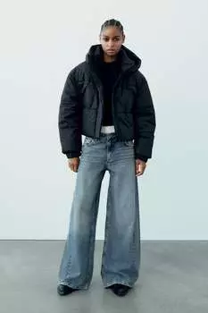 Прорезиненная ветрозащитная куртка ZARA, черный