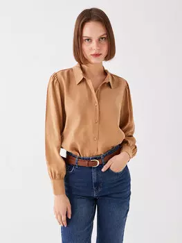 Простая женская рубашка оверсайз с длинным рукавом LCW Casual, бежевый