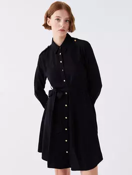 Простое женское платье-рубашка с длинным рукавом LCW Casual, новый черный