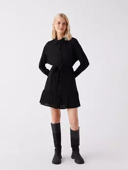 Простое женское платье-рубашка с длинным рукавом LCW Casual, новый черный