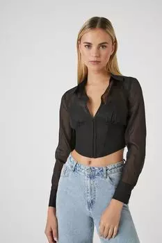 Прозрачный комбинированный укороченный топ на крючках Forever 21, черный