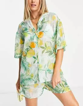 Прозрачный пляжный курортный комплект Topshop с фруктовым принтом