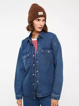 Прямая женская джинсовая куртка-рубашка с длинным рукавом LCW Jeans
