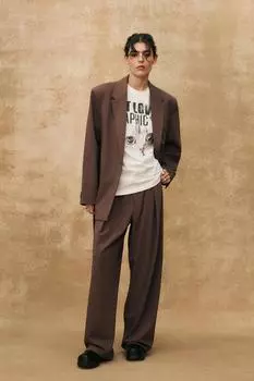 Прямой кроя пиджак с поясом ZARA, норковый мергель