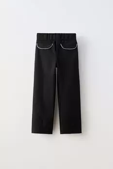 Прямые блестящие брюки ZARA, черный