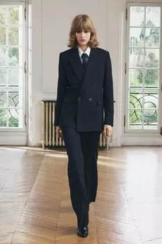 Прямые брюки из 100% шерсти ZARA, темно-синий