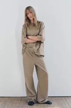 Прямые брюки из хлопка ZARA, кэмел
