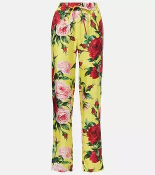 Прямые брюки из шелка с цветочным принтом Dolce&Gabbana, Bouquet F.Giallo