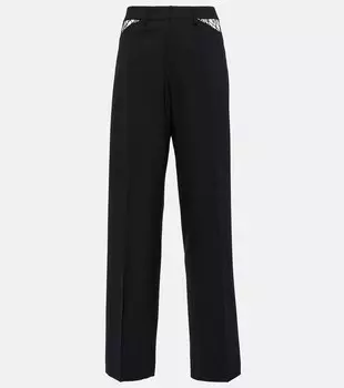 Прямые брюки из шерсти с вырезами DION LEE, черный