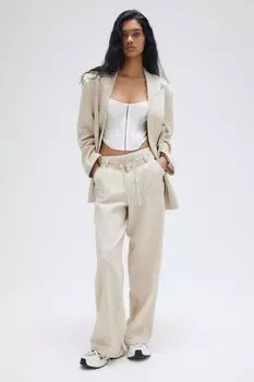 Прямые брюки из смеси льна H&M, бежевый