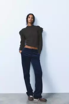 Прямые брюки из вельвета ZARA, темно-синий