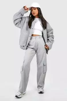 Прямые брюки-карго из твила с высокой талией Petite boohoo, серый