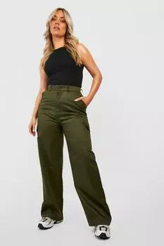 Прямые брюки карго с высокой посадкой Boohoo, хаки