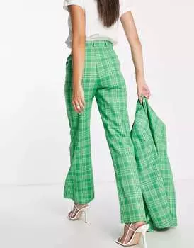 Прямые брюки в зеленую клетку ASOS